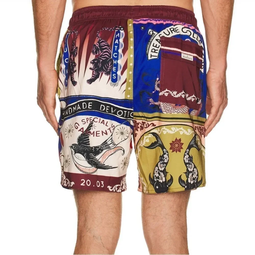 NWT AGUA BENDITA Joe Trunks in Multi Blue Burgundy Men’s Size 38